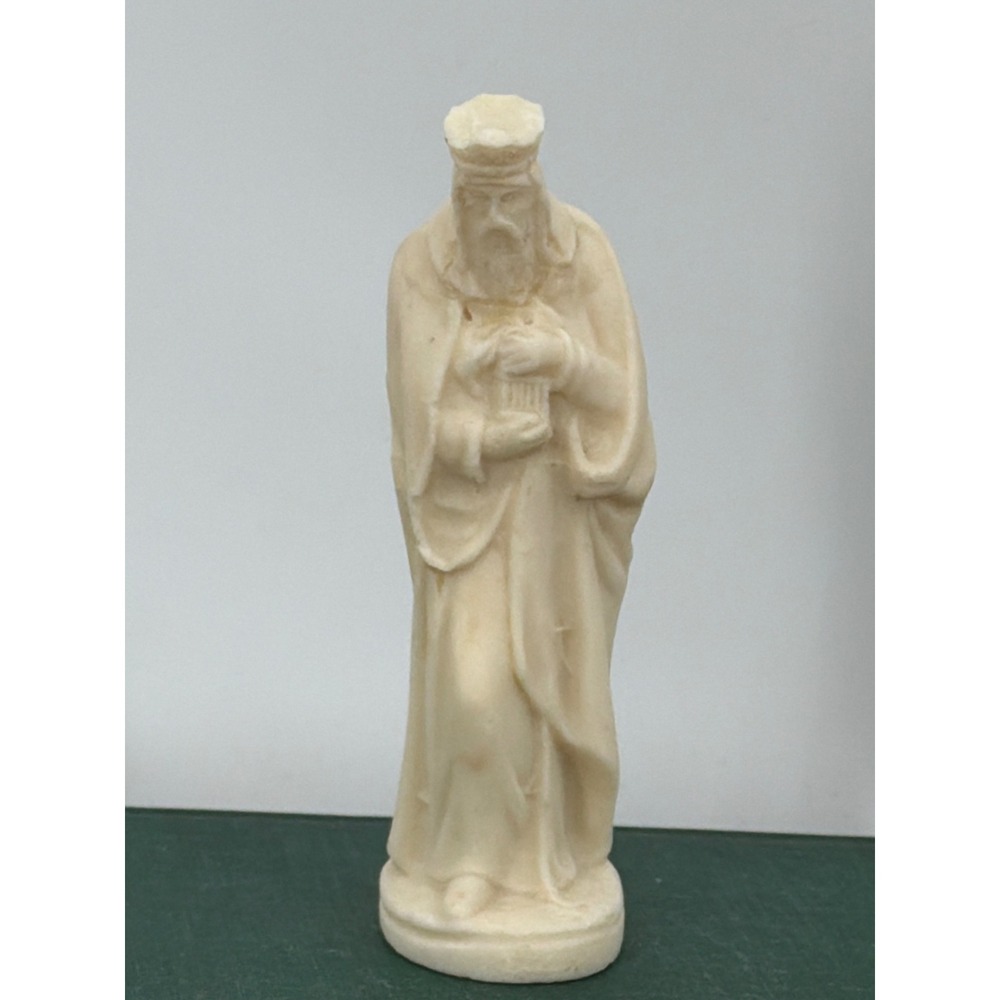 Vintage Nativity Wiseman Figurine Harp Biblical‎ Statue Cream Carved Calcite